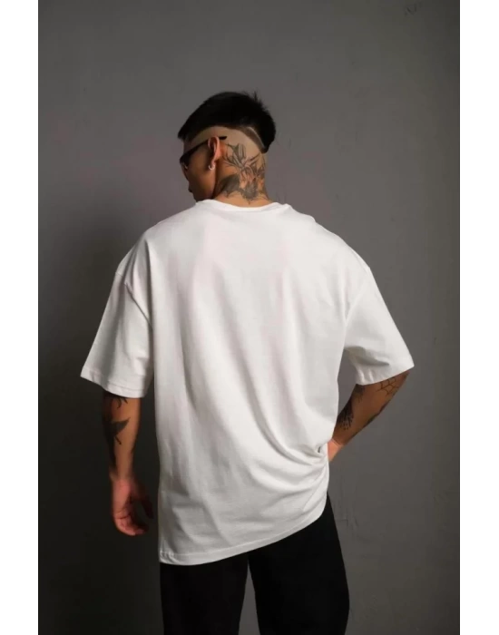 Erkek 24/1 Düz A Kalite Oversize T-shirt - Beyaz