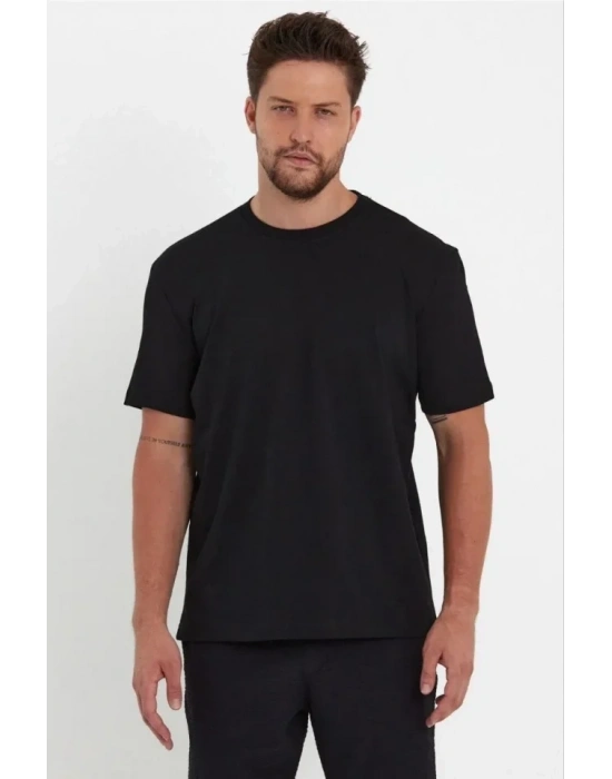 Erkek 24/1 Düz A Kalite Oversize T-shirt - Siyah