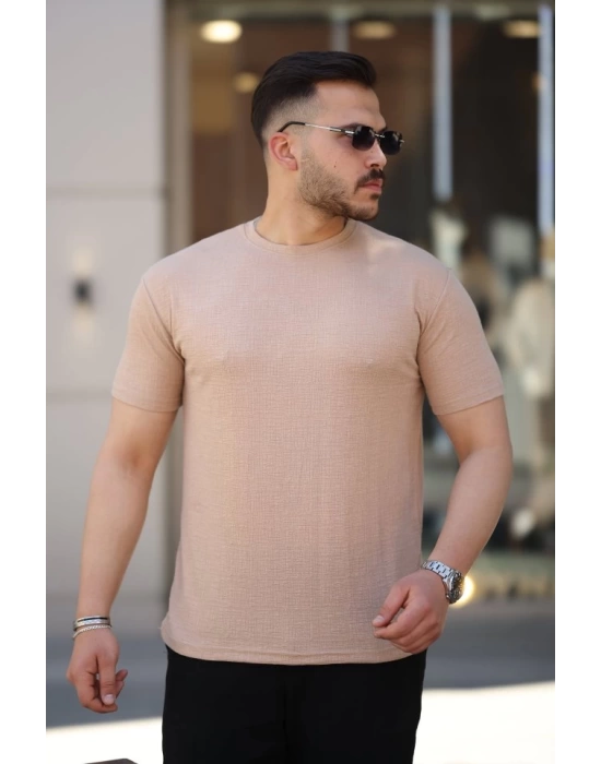 Erkek Ağaç Kabuğu Desenli Kısa Kollu T-shirt