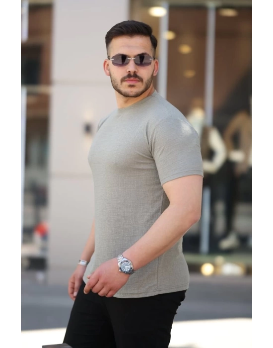 Erkek Ağaç Kabuğu Desenli Kısa Kollu T-shirt