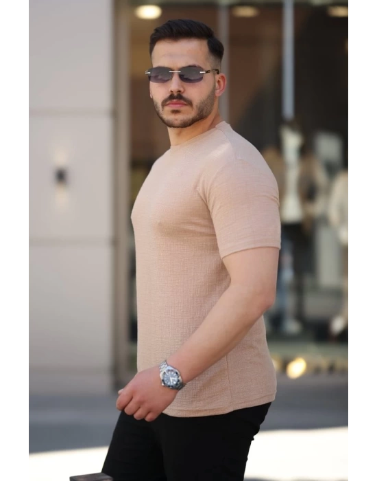 Erkek Ağaç Kabuğu Desenli Kısa Kollu T-shirt