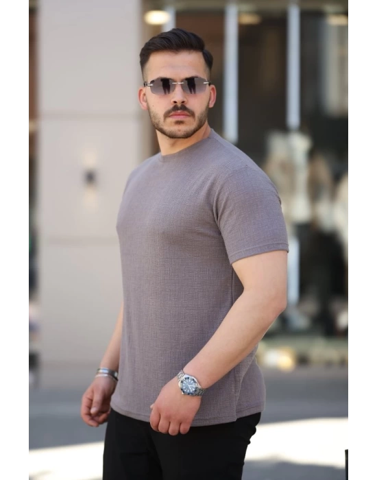 Erkek Ağaç Kabuğu Desenli Kısa Kollu T-shirt