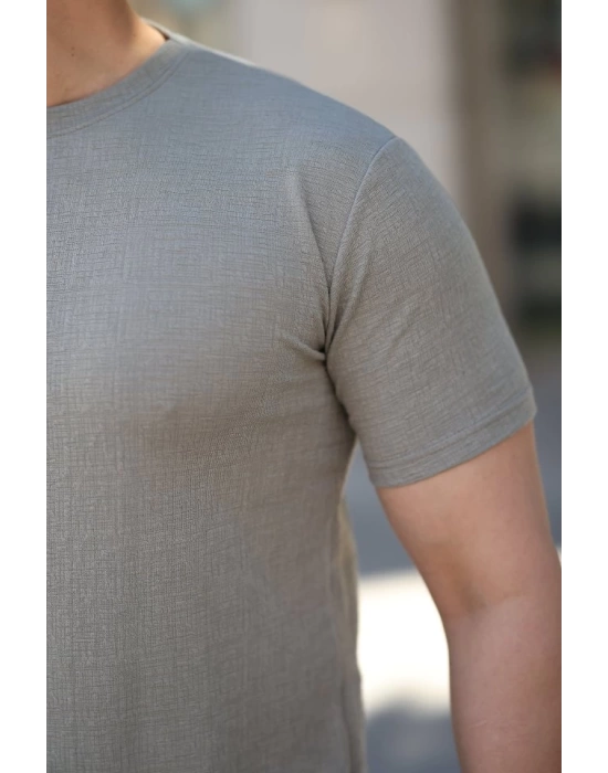 Erkek Ağaç Kabuğu Desenli Kısa Kollu T-shirt