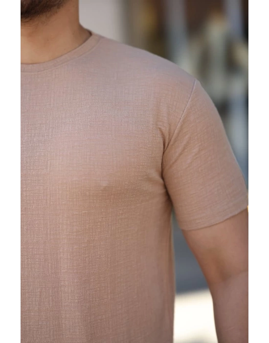 Erkek Ağaç Kabuğu Desenli Kısa Kollu T-shirt