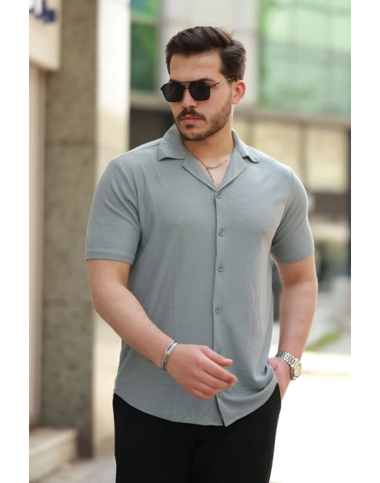 Erkek Apaç Yaka örme Kumaş Kısa Kollu Gömlek