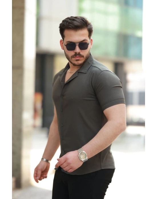 Erkek Apaj Yaka Kısa Kollu Gömlek