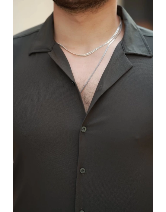 Erkek Apaj Yaka Kısa Kollu Gömlek