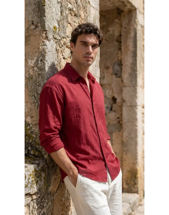 Erkek Armürlü Yarım Oversize Müslin Gömlek