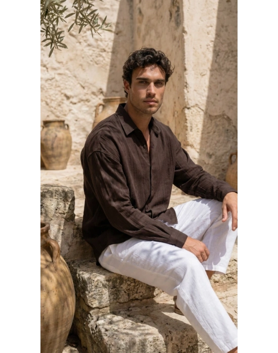 Erkek Armürlü Yarım Oversize Müslin Gömlek