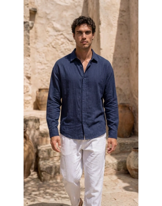 Erkek Armürlü Yarım Oversize Müslin Gömlek