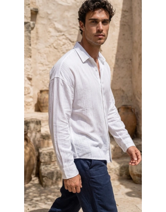 Erkek Armürlü Yarım Oversize Müslin Gömlek