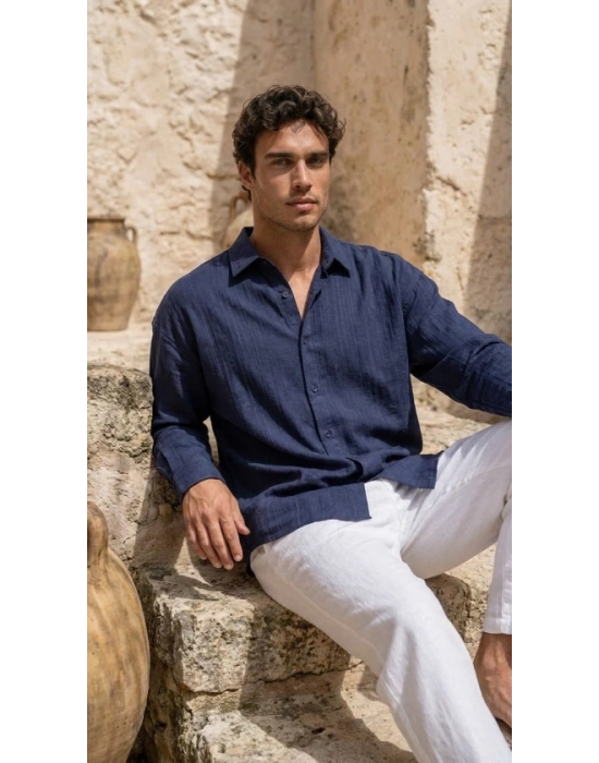 Erkek Armürlü Yarım Oversize Müslin Gömlek