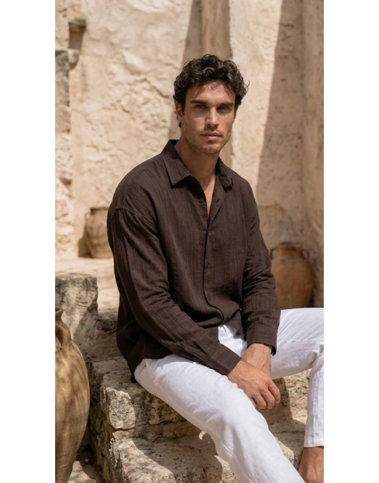 Erkek Armürlü Yarım Oversize Müslin Gömlek