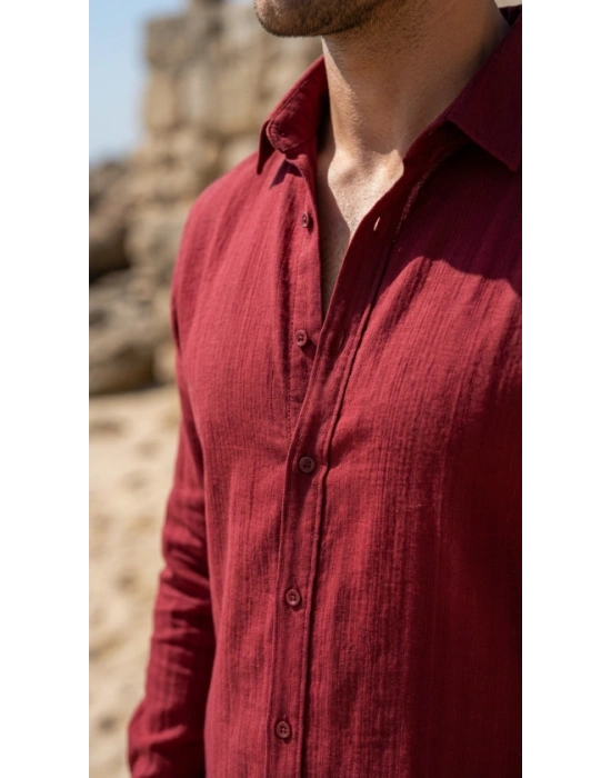 Erkek Armürlü Yarım Oversize Müslin Gömlek