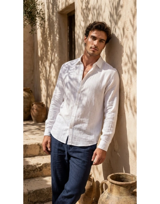 Erkek Armürlü Yarım Oversize Müslin Gömlek