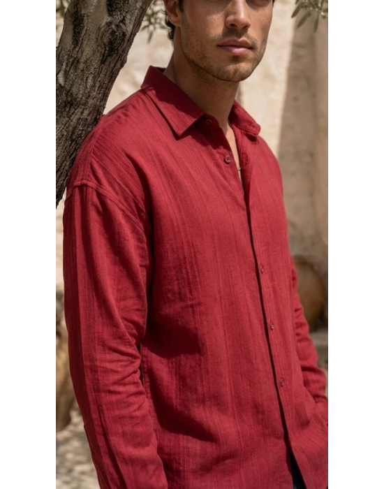 Erkek Armürlü Yarım Oversize Müslin Gömlek
