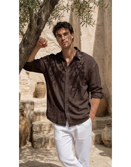 Erkek Armürlü Yarım Oversize Müslin Gömlek