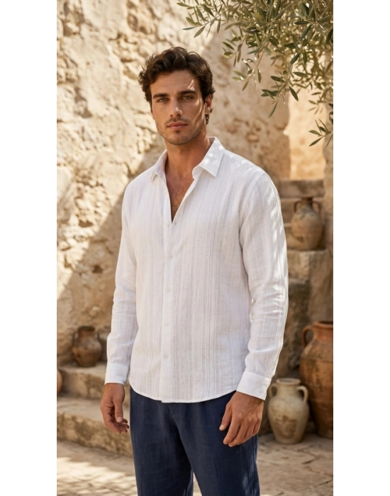 Erkek Armürlü Yarım Oversize Müslin Gömlek