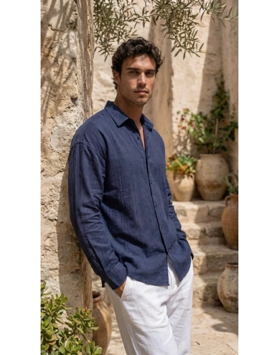 Erkek Armürlü Yarım Oversize Müslin Gömlek