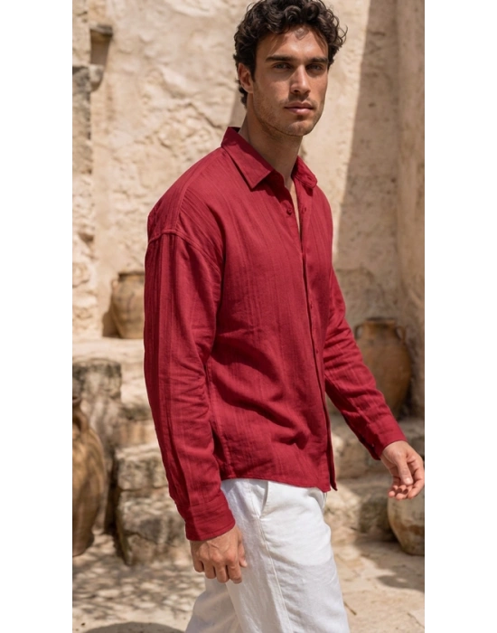 Erkek Armürlü Yarım Oversize Müslin Gömlek