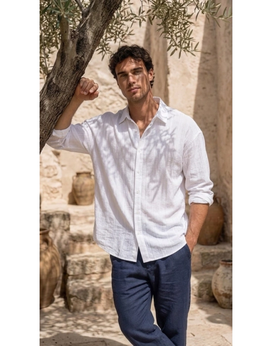 Erkek Armürlü Yarım Oversize Müslin Gömlek