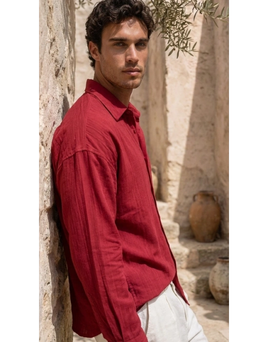 Erkek Armürlü Yarım Oversize Müslin Gömlek