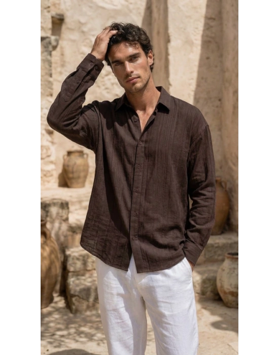 Erkek Armürlü Yarım Oversize Müslin Gömlek