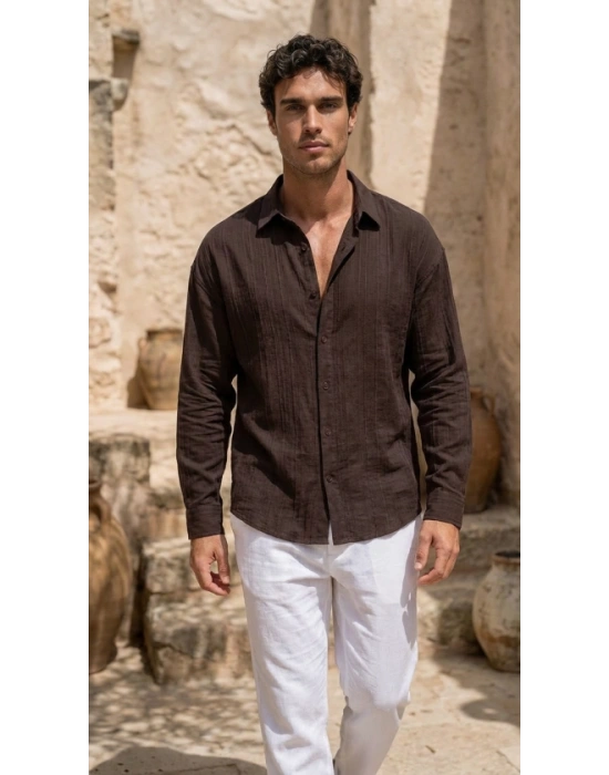 Erkek Armürlü Yarım Oversize Müslin Gömlek