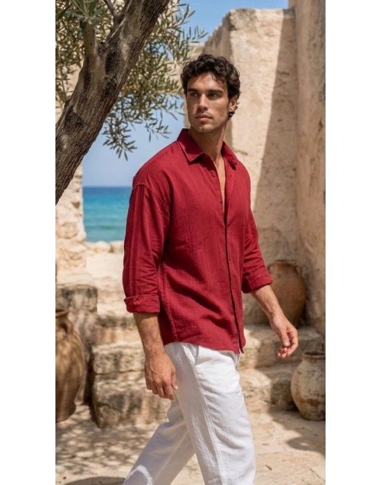 Erkek Armürlü Yarım Oversize Müslin Gömlek