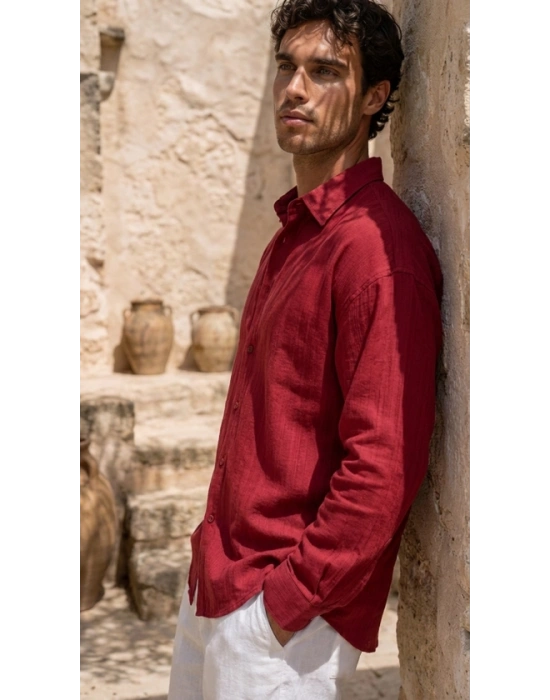 Erkek Armürlü Yarım Oversize Müslin Gömlek