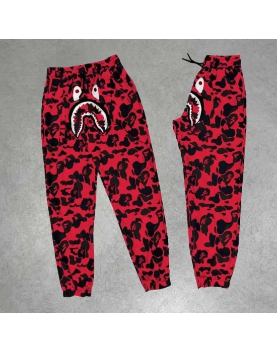 Erkek Bape Shark Dijital Baskılı Eşofman Altı - Kırmızı