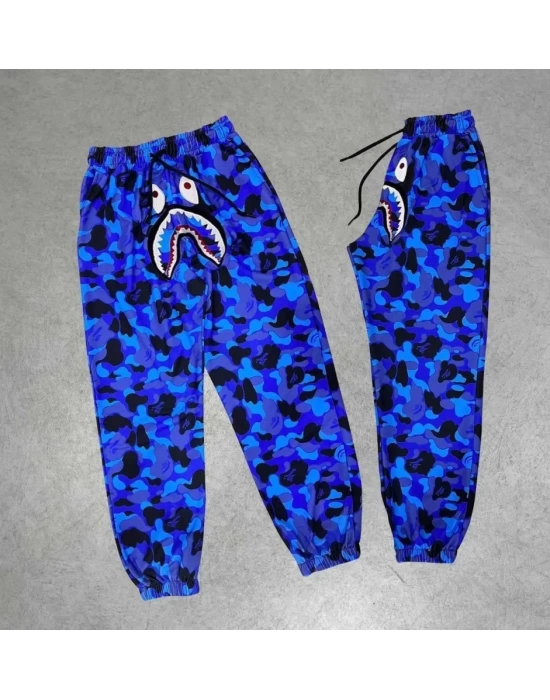 Erkek Bape Shark Dijital Baskılı Eşofman Altı - Mavi