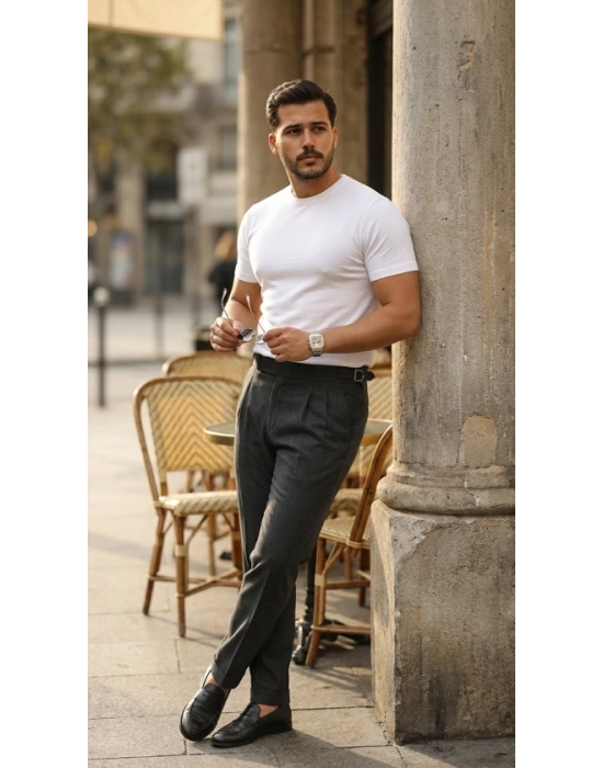 Erkek Basic Bisiklet Yaka Kısa Kollu Triko Tişört - %100 Pamuk Akrilik