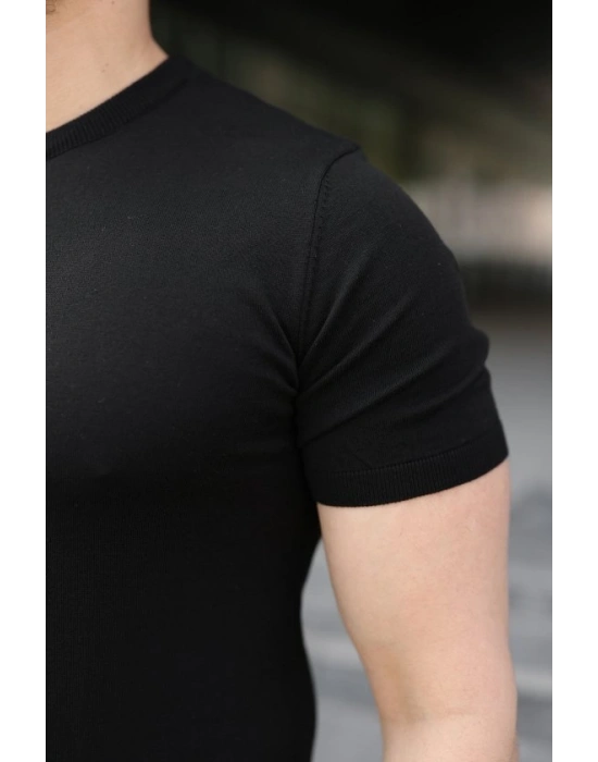 Erkek Basic Bisiklet Yaka Kısa Kollu Triko Tişört - %100 Pamuk Akrilik