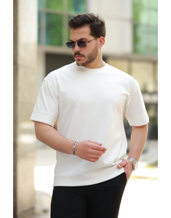 Erkek Basic Oversize Double Face Kumaş Kısa Kollu Tshirt
