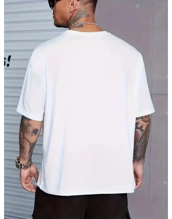 Erkek Baskılı Bisiklet Yaka Erkek T-shirt - Beyaz