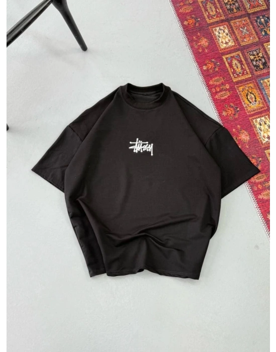 Erkek Baskılı Oversize T-shirt - Siyah