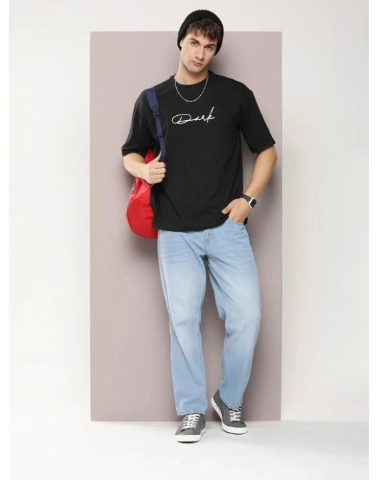 Erkek Baskılı Oversize T-shirt - Siyah
