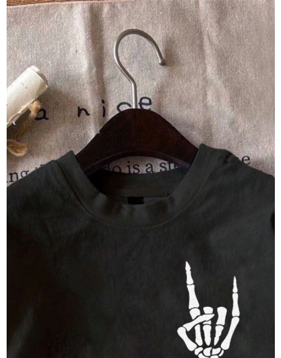 Erkek Baskılı Oversize T-shirt - Siyah