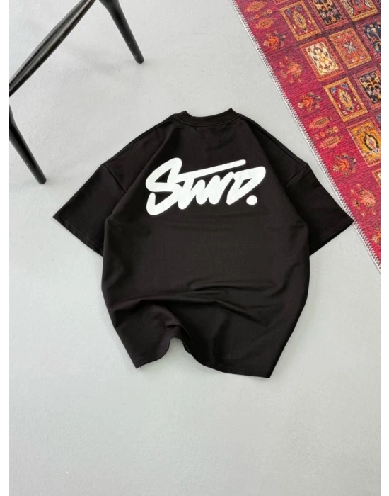 Erkek Baskılı Oversize T-shirt - Siyah