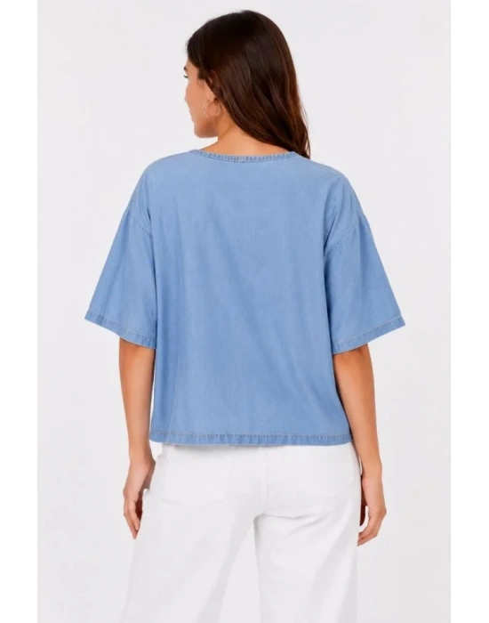 Erkek Baskılı T-Shirt Kısa Kol Bisiklet Yaka Rahat Kalıp Tişört - Mavi