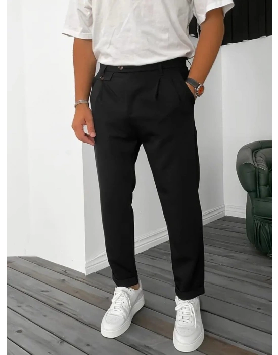 Erkek Belden Düğmeli Cepli Dokuma Pantolon