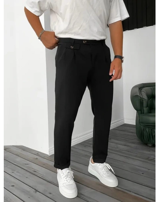 Erkek Belden Düğmeli Cepli Dokuma Pantolon