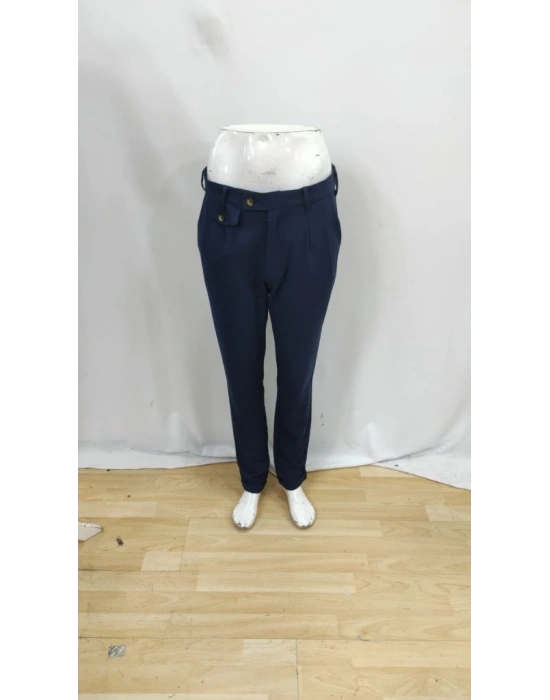 Erkek Belden Düğmeli Cepli Dokuma Pantolon