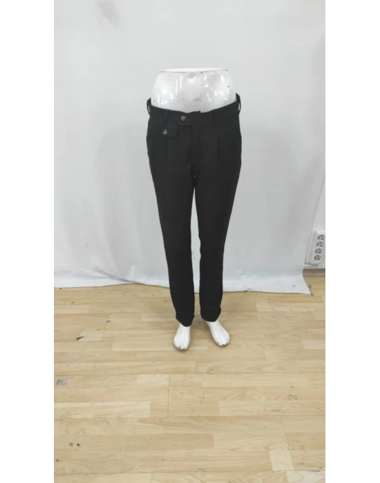 Erkek Belden Düğmeli Cepli Dokuma Pantolon