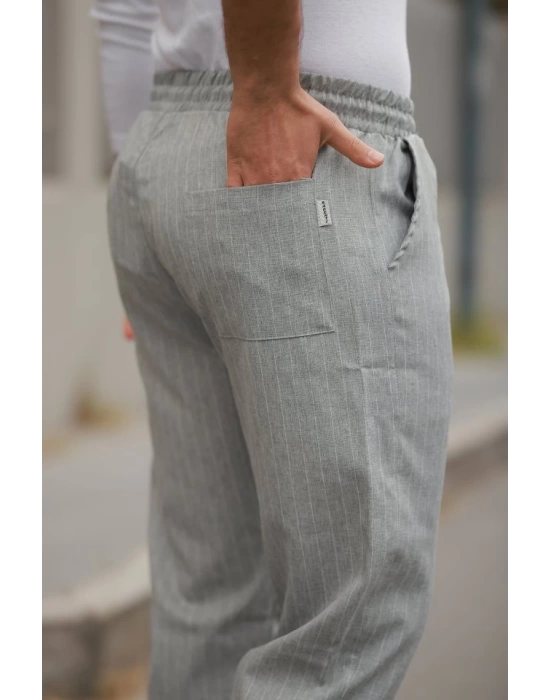Erkek Beli Bağcıklı çizgili Pantolon
