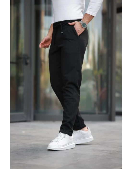 Erkek Beli Bağcıklı Duble Paça örme Pamuklu Kumaş Jogger Pantolon