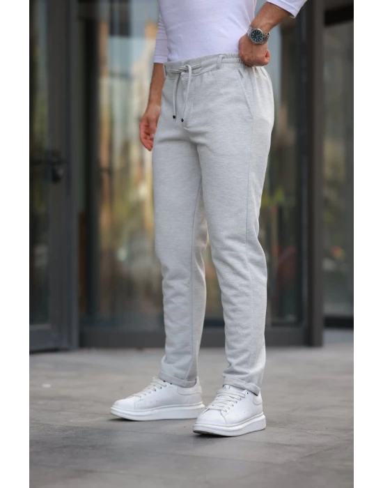 Erkek Beli Bağcıklı Duble Paça örme Pamuklu Kumaş Jogger Pantolon