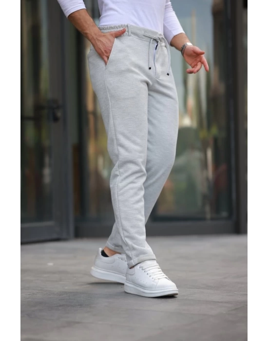 Erkek Beli Bağcıklı Duble Paça örme Pamuklu Kumaş Jogger Pantolon