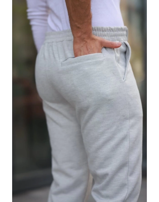 Erkek Beli Bağcıklı Duble Paça örme Pamuklu Kumaş Jogger Pantolon